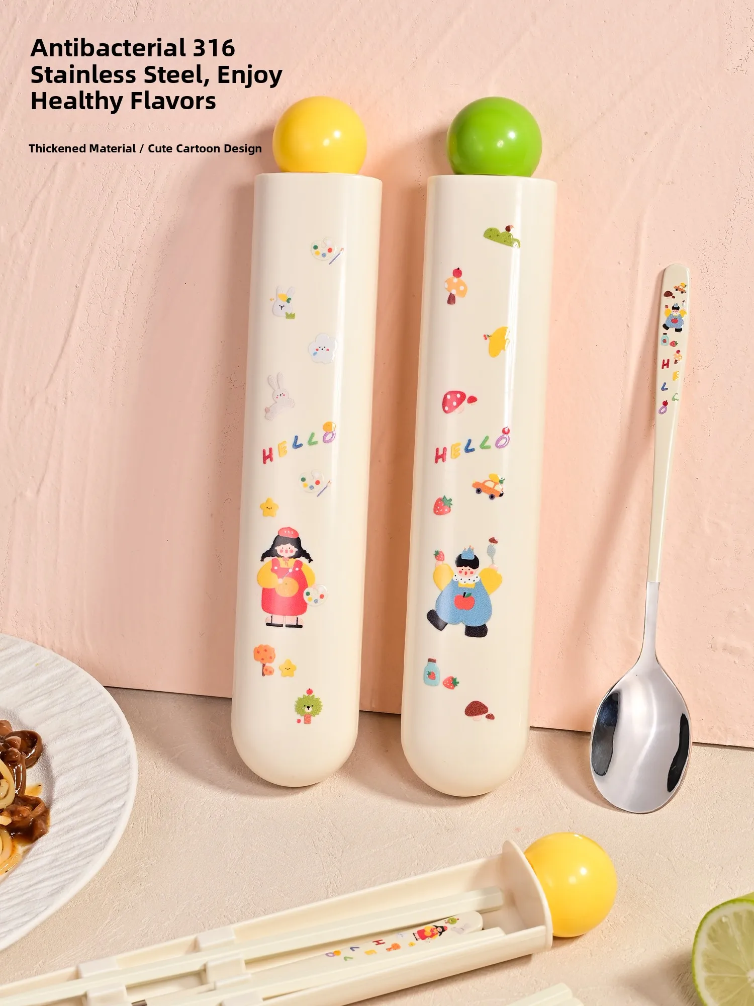 

Portable Children's Chopstis Spoon Set Elementary School Students Carry Dining Utensils One Person Use Stainl Steel