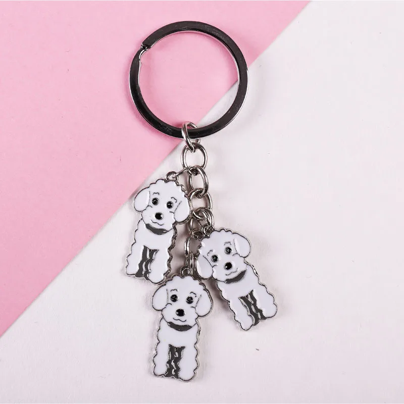 Cute Poodle Keychain Metal Enamel Cartoon Dog Keyring for Women Men Gift Bag Car Key Chain Hanging Jewelry Key Holder