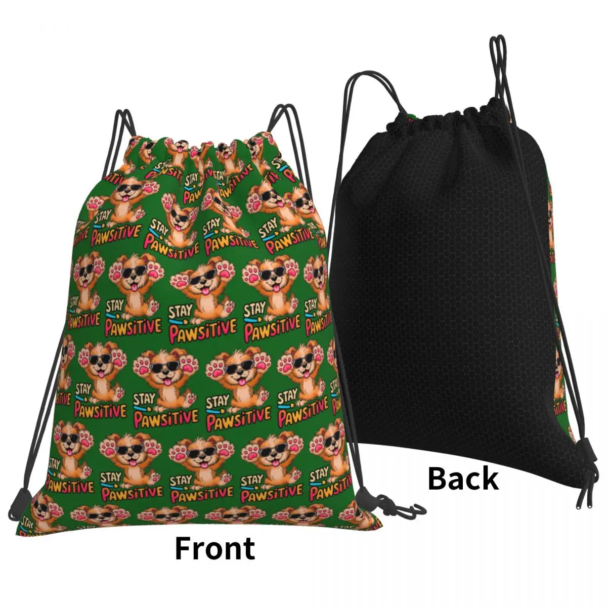 Stay Pawsitive Backpacks Portable Drawstring Bundle Pocket Sports Bag Book Bags for Man Woman Students