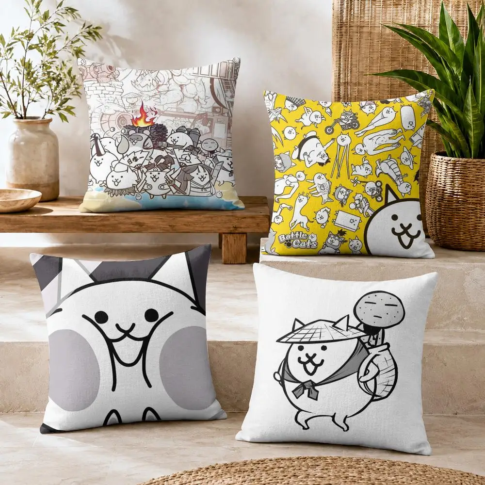 B-Battle Cats Anime Cushion Cover Soft Short Plush Double-Sided Printing Home Decor Cozy Sofa Pillow Case Fine Gift