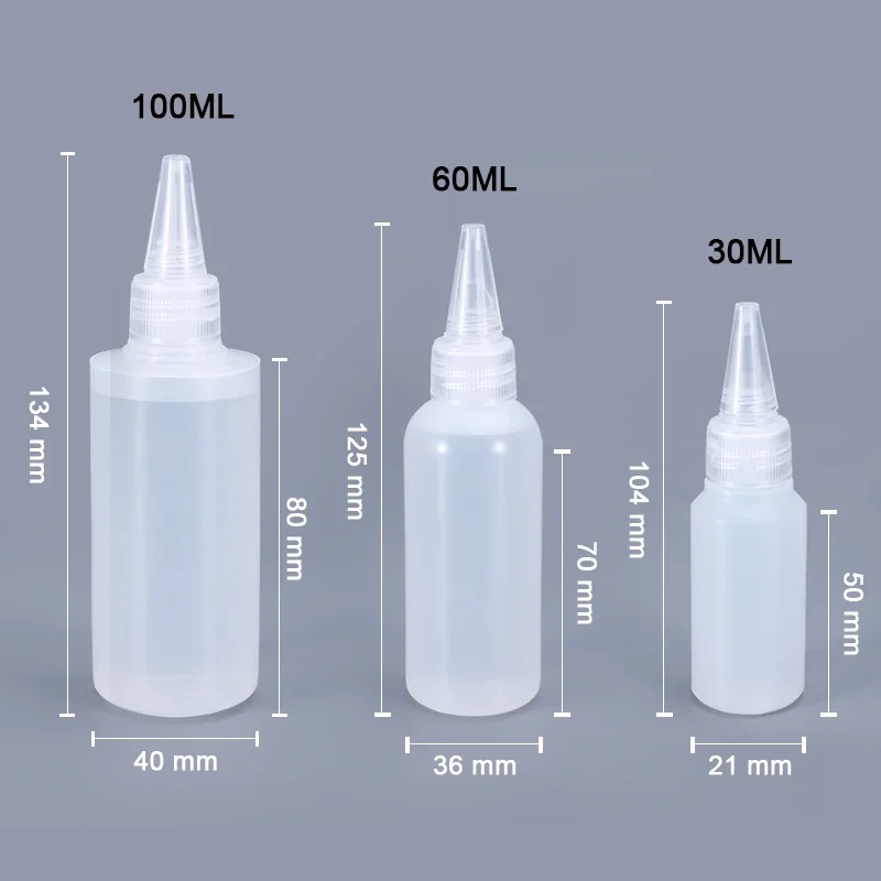 30ML 60ML 100ml Glue Dispensing bottle Food Grade HDPE dropper bottles with lid Squeezable empty bottle 10Pcs