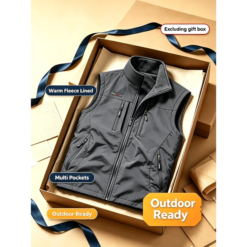 Vests for Men Fleece Lining Summer Vest Profession Windbreak Multiple Pockets Men's Sleeveless Jackets Man Delivery Knit