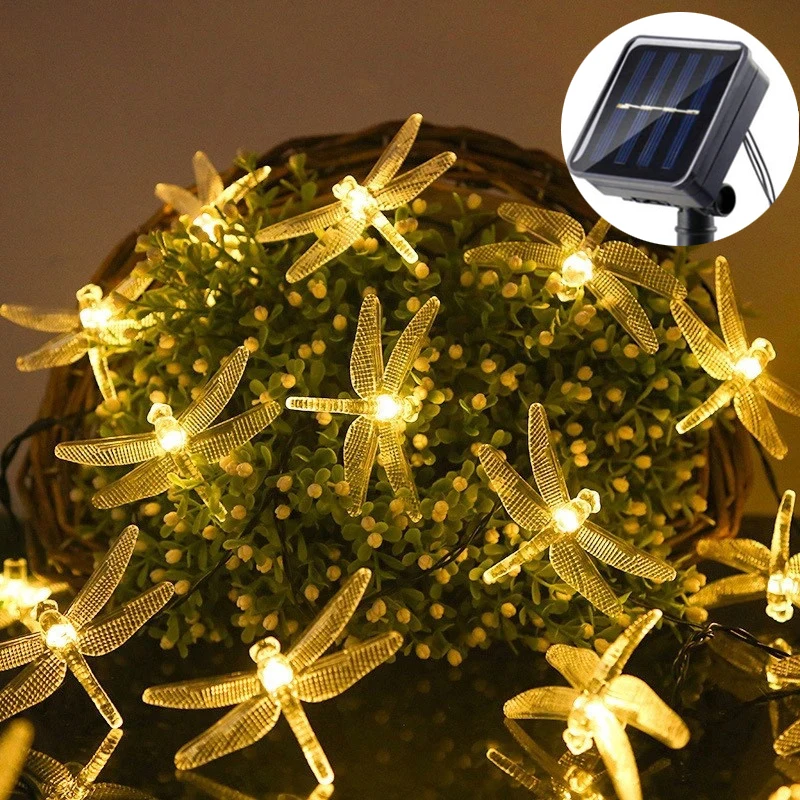 

5M 20LEDs Solar LED Dragonfly Fairy Lights Outdoor String Light Garland Waterproof Festival Lamp Garden Christmas Decoration