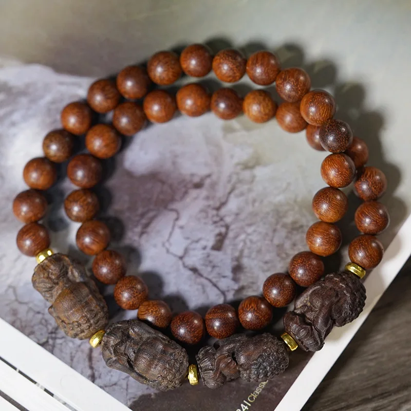 

Браслет из натурального агарового дерева, четыре мудра, Будда, двойная петля, браслет из красного сандалового дерева, расшитый бисером, унисекс, культурный фестиваль, подарок