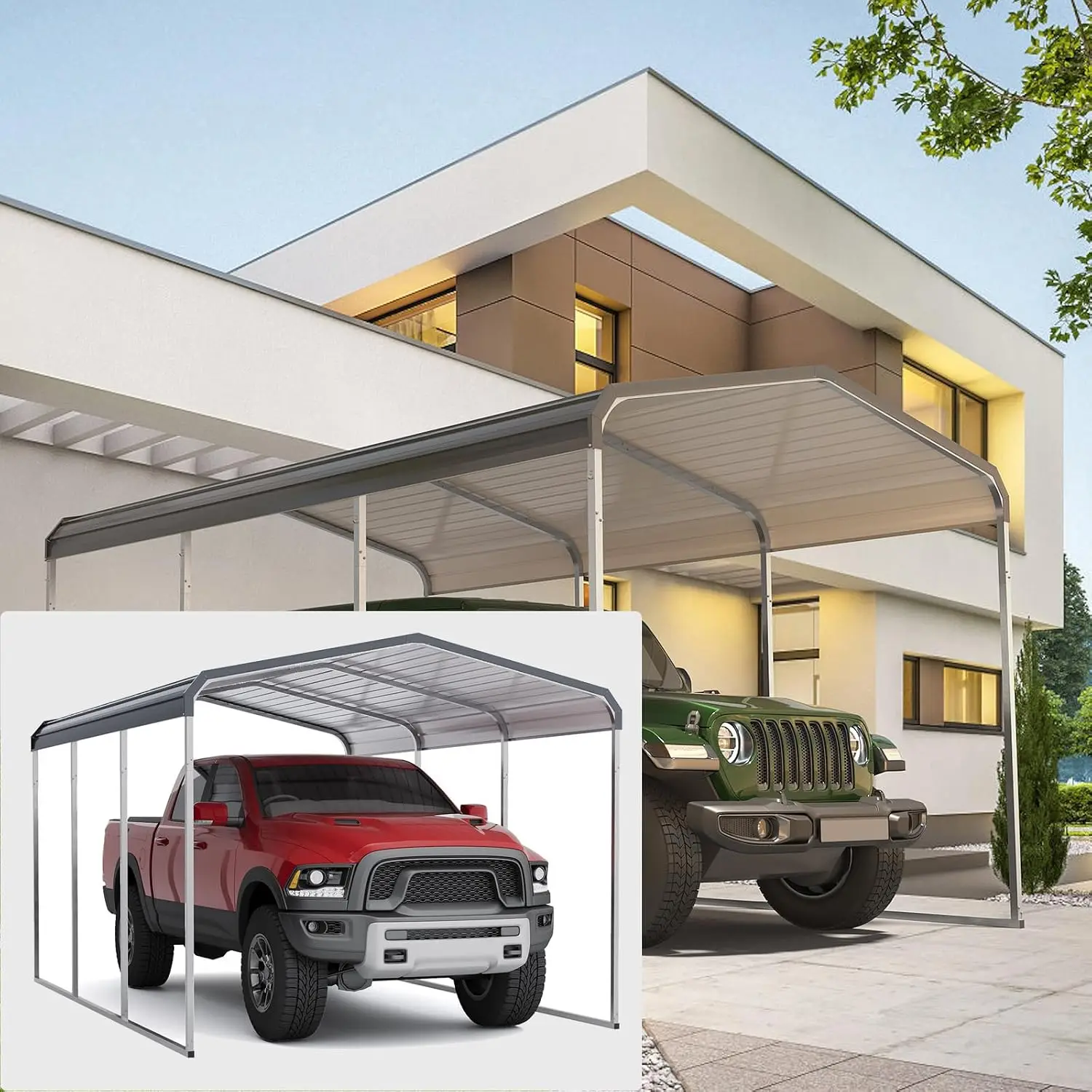 12X20x8.5FT Outdoor Metal Carport Garage, All Weather Shelter Boats, Customized