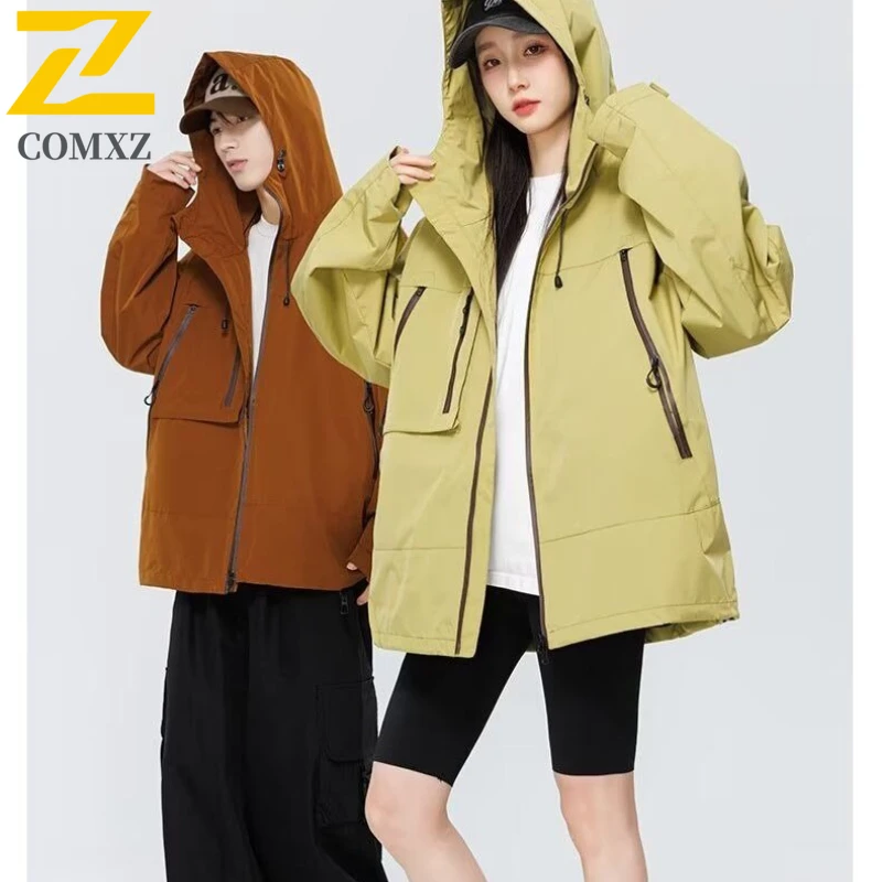 

COMXZ 2025 Unisex Waterproof Windbreaker Jacket American Style Autumn Functional Outdoor Sports Camping Multi-Pocket Coat