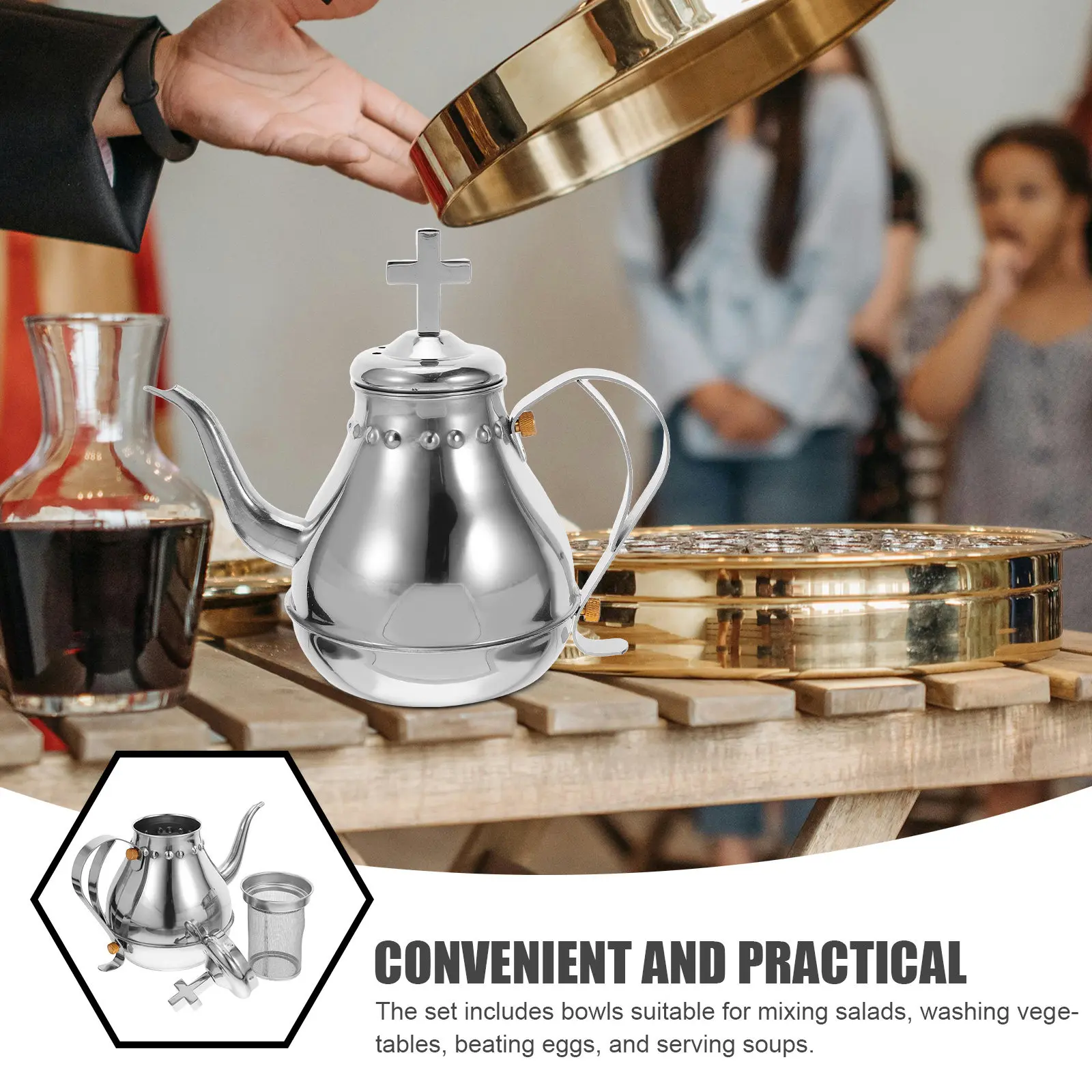 Stainless Steel Vintage Communion Kettle with Ergonomic Handle for Precise Pouring