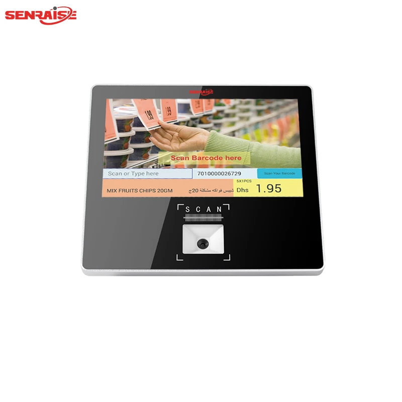 11.6 بوصة تعمل باللمس ثابت شنت واي فاي 1D 2D ماسح الباركود أندرويد 11 Win10 POS مدقق الأسعار للسوبر ماركت