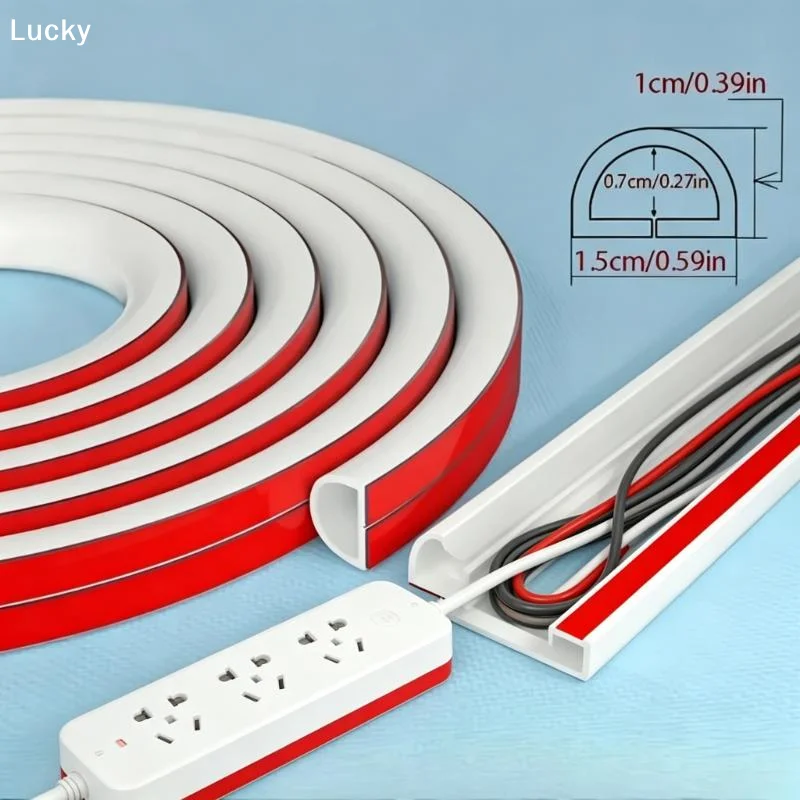 5m/10m Flexible Floor Cable Cover Cord Self-Adhesive Wall Cord Hider Internet Wire Duct Duct Slot Cable ManageLivable Decoratio