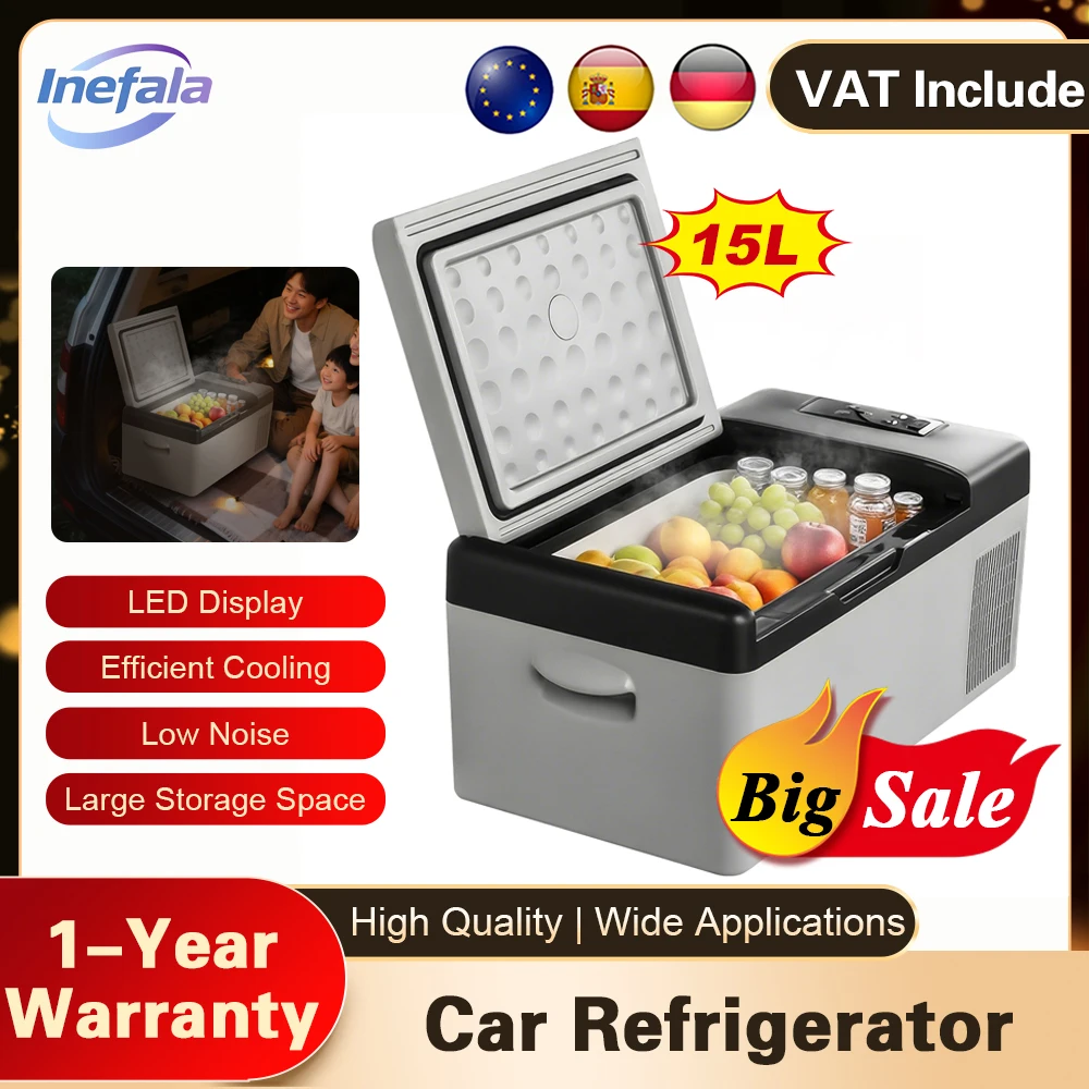 Refrigerador Portátil para Auto Podofo de 15L, Mini Nevera Congeladora con Compresor Eléctrico, 12/24V DC 110-240V, Caja de Hielo para Camping y Viajes