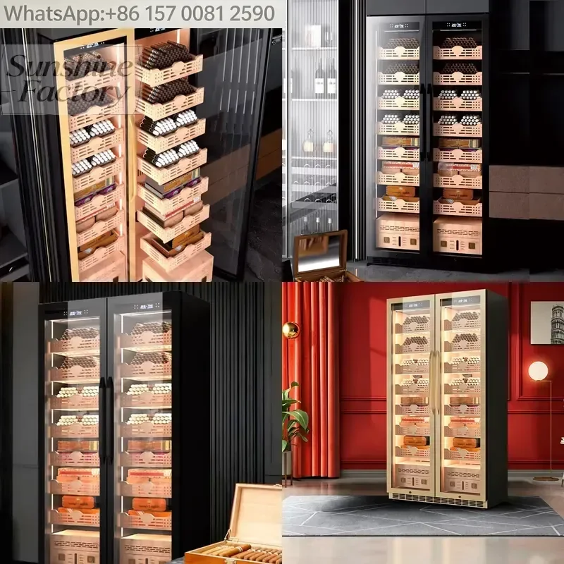 Double Door Embedded Cigar Cabinet with Constant Temperature and Humidity, Ice bar and Red Wine Integrated Cabinet