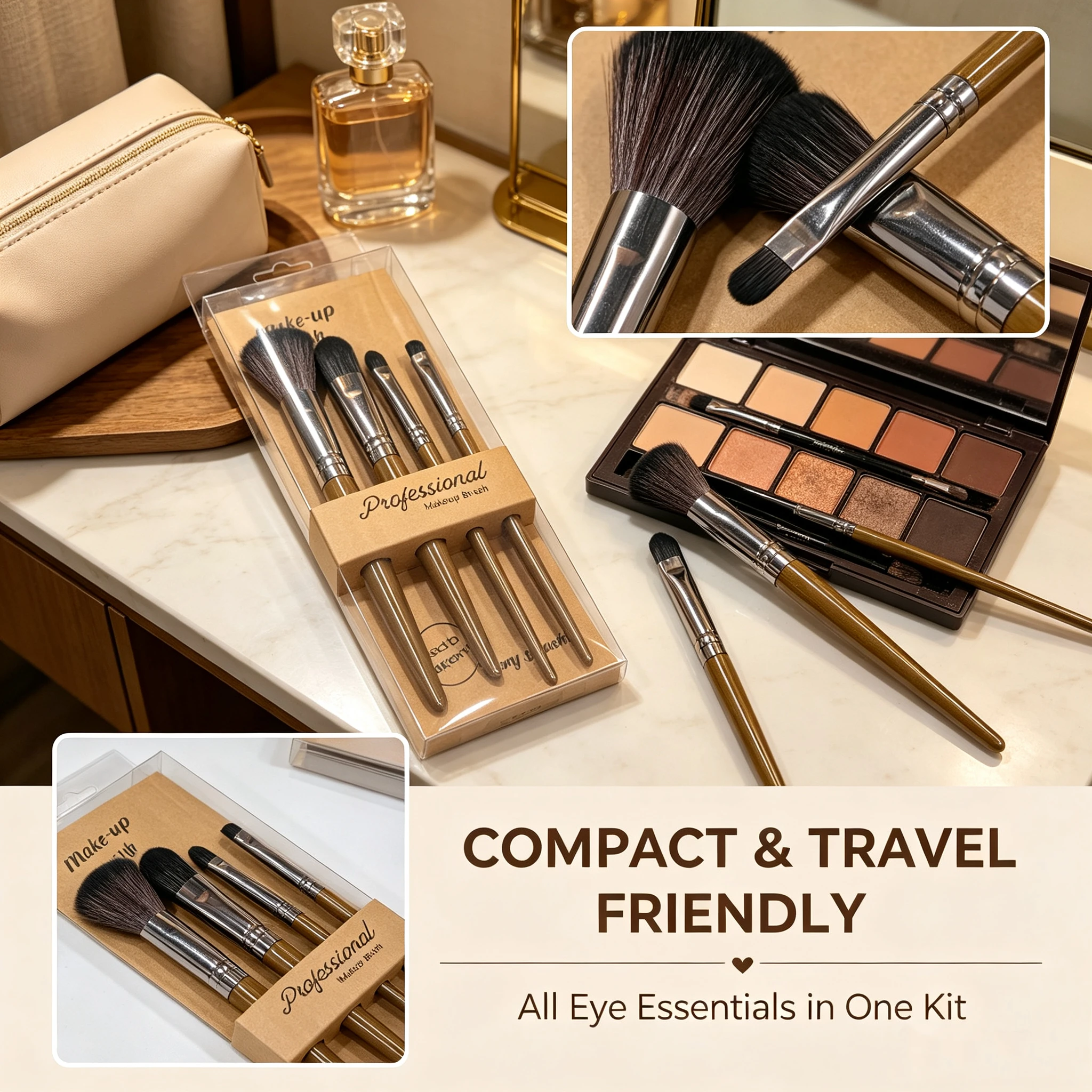 4-piece professional makeup brush set: soft bristles with excellent powder pickup, including a loose powder brush, blush brush,