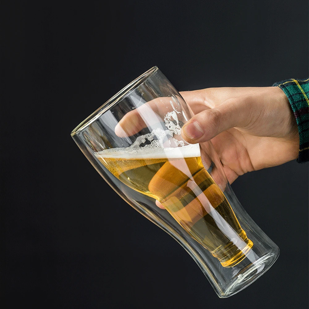 350ml  Double Glass Flip Beer Mug Juice Drink Mug Bar Art Clear Lead-free Glass Creative Beer Mug Barware  Beer Glass