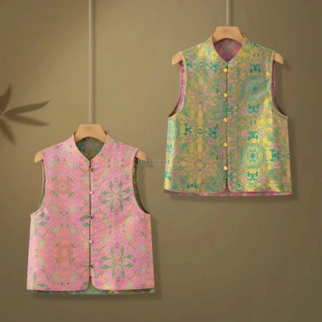 

Новый женский жаккардовый жилет в китайском национальном стиле 2025 года, двусторонний, для весны и осени, в этническом ретро-стиле