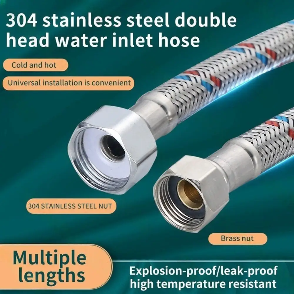 304 Stainless Steel Cold and Hot Water Inlet Pipe Anti-Aging Dual Head Tube High Pressure Water Supply Tube