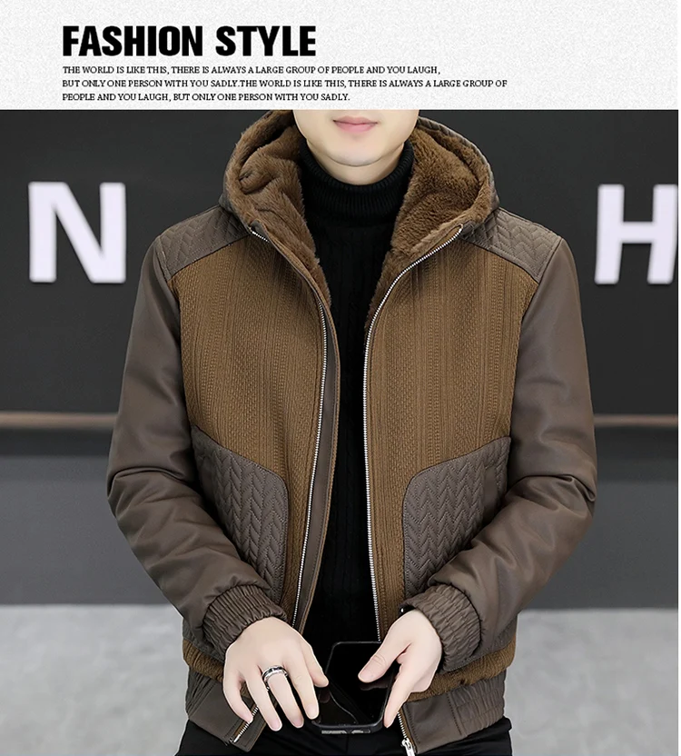 Casual 2025, Winter männer Verdicken Mit Kapuze Fleece Jacken Streetwear Winddicht Warme Plüsch Mäntel Jugend Slim Fit Tops Gepolsterte Parkas – Detail 8