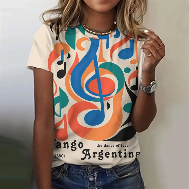 T-shirt de violon de musique imprimé en 3D pour femmes, t-shirts à motifs de peinture colorée, t-shirts d'été décontractés, manches courtes, col rond, t-shirts Y-adt