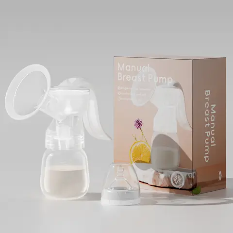 BPA-Free Manual Breast Pump Set with Piston Pump System - Includes 6.09oz Bottle and Nipple, Durable Plastic