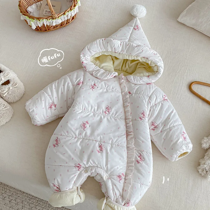 Baby Bear Jumpsuit 2025 Winter New Korean Super Cute Hooded Climbing Clothes Newborn Cartoon One Piece Clothes