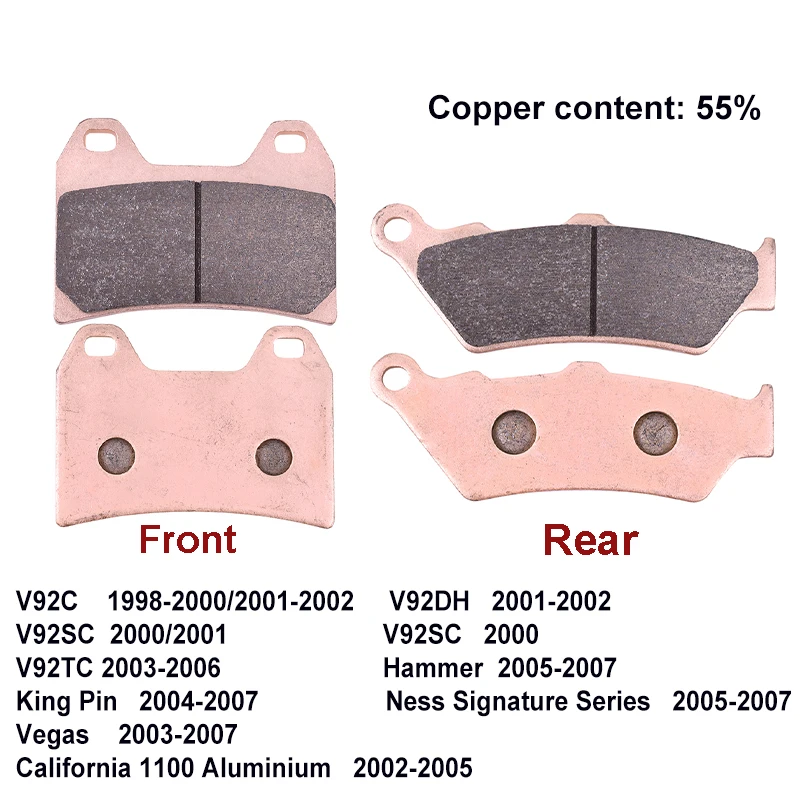 Motorcycle Copper Front Rear Brake Pads For VICTORY V92C V92DH V92SC V92TC Vegas Hammer King Pin California 1100 2006 2005 2004