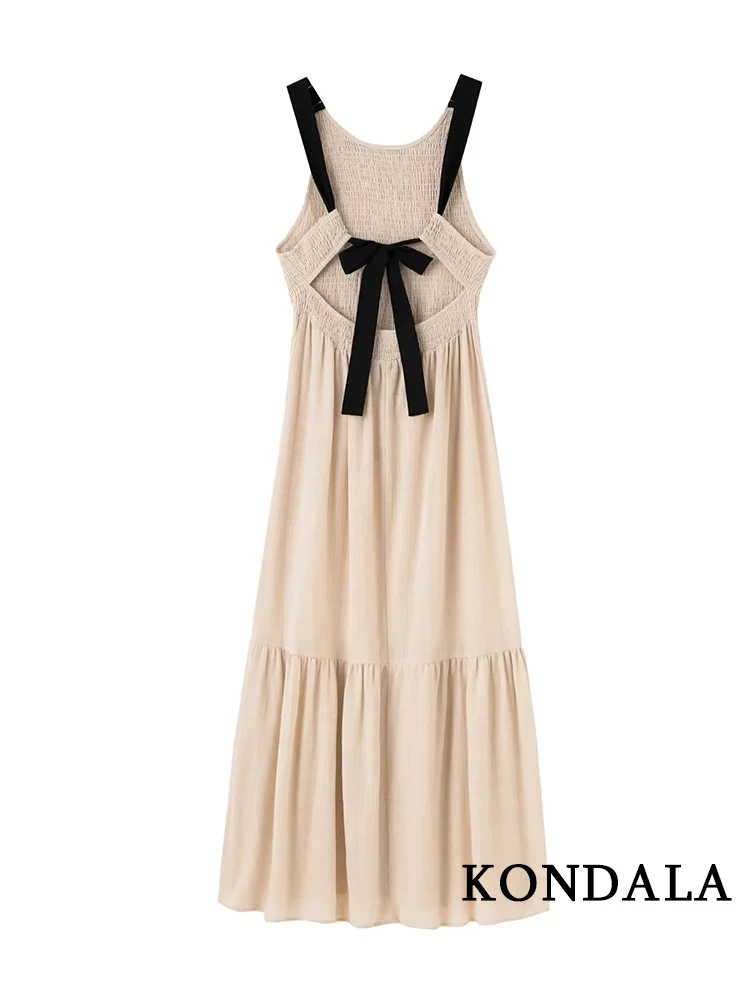 KONDALA Solid Tank Holiday Dress Sleeveless Bow Women Dress Backless Fashion Summer 2022 Sexy Elegant Prairie Chic Y2K Vestidos