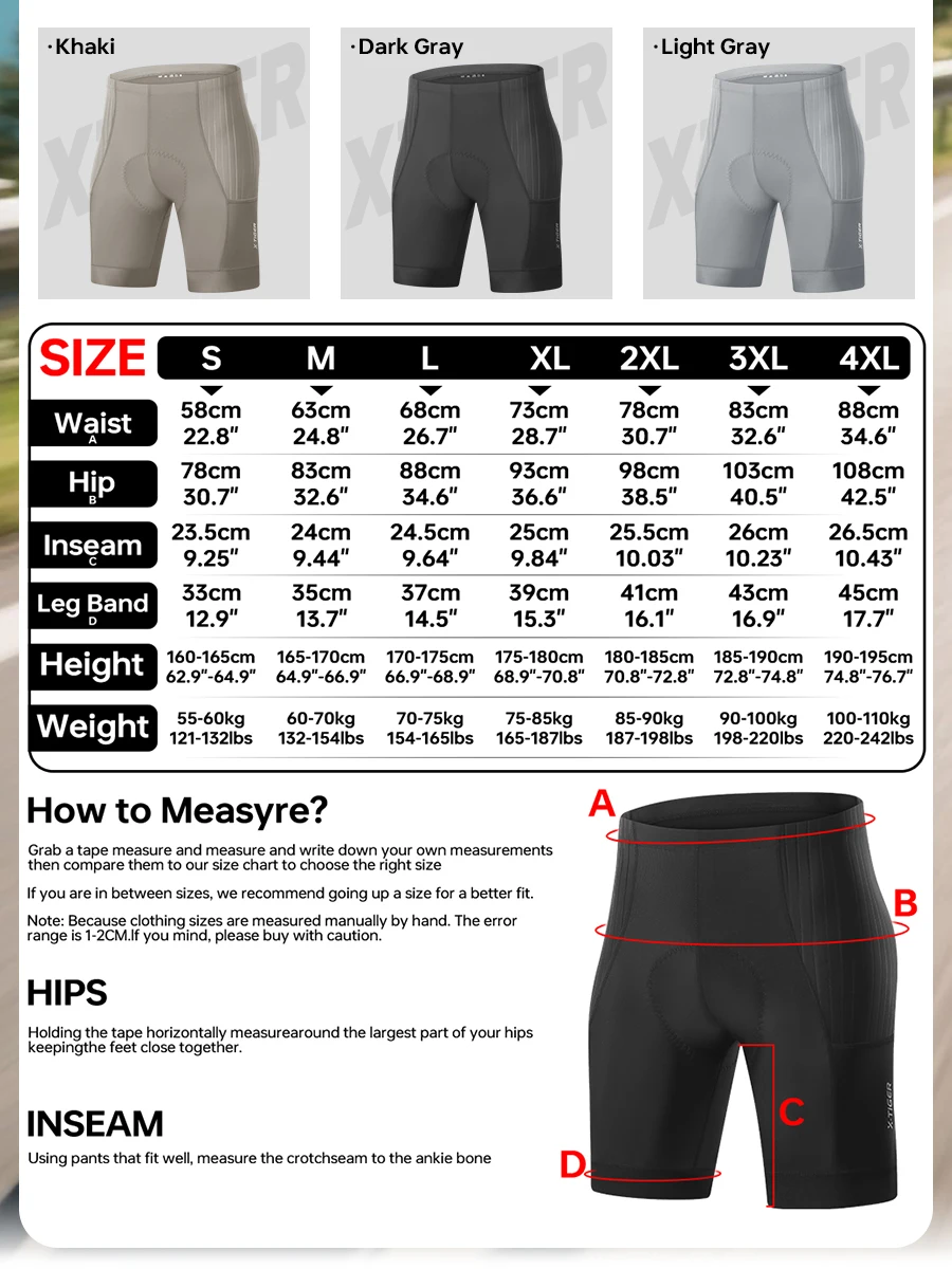 X-TIGER Herren-Fahrrad-Radhose, stoßdämpfendes Schwammpolster, MTB-Rennrad-Shorts, Sommer, atmungsaktiv, schmale Passform, Radhose – Detail 2