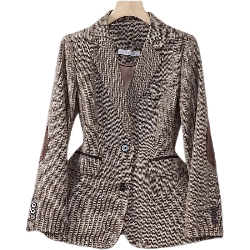 Veste grise trempée pour femmes, blazer moulant à la mode de nouveau style coréen, printemps automne 2025, haut pour filles