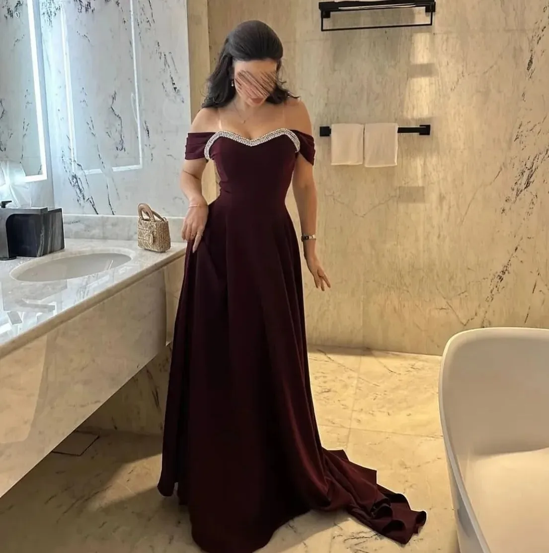 Women's Red Evening Dress 2026 Beaded Off Shoulder Chiffon A-line Floor Length Formal Prom Party Gowns Pageant Robe De Soriee