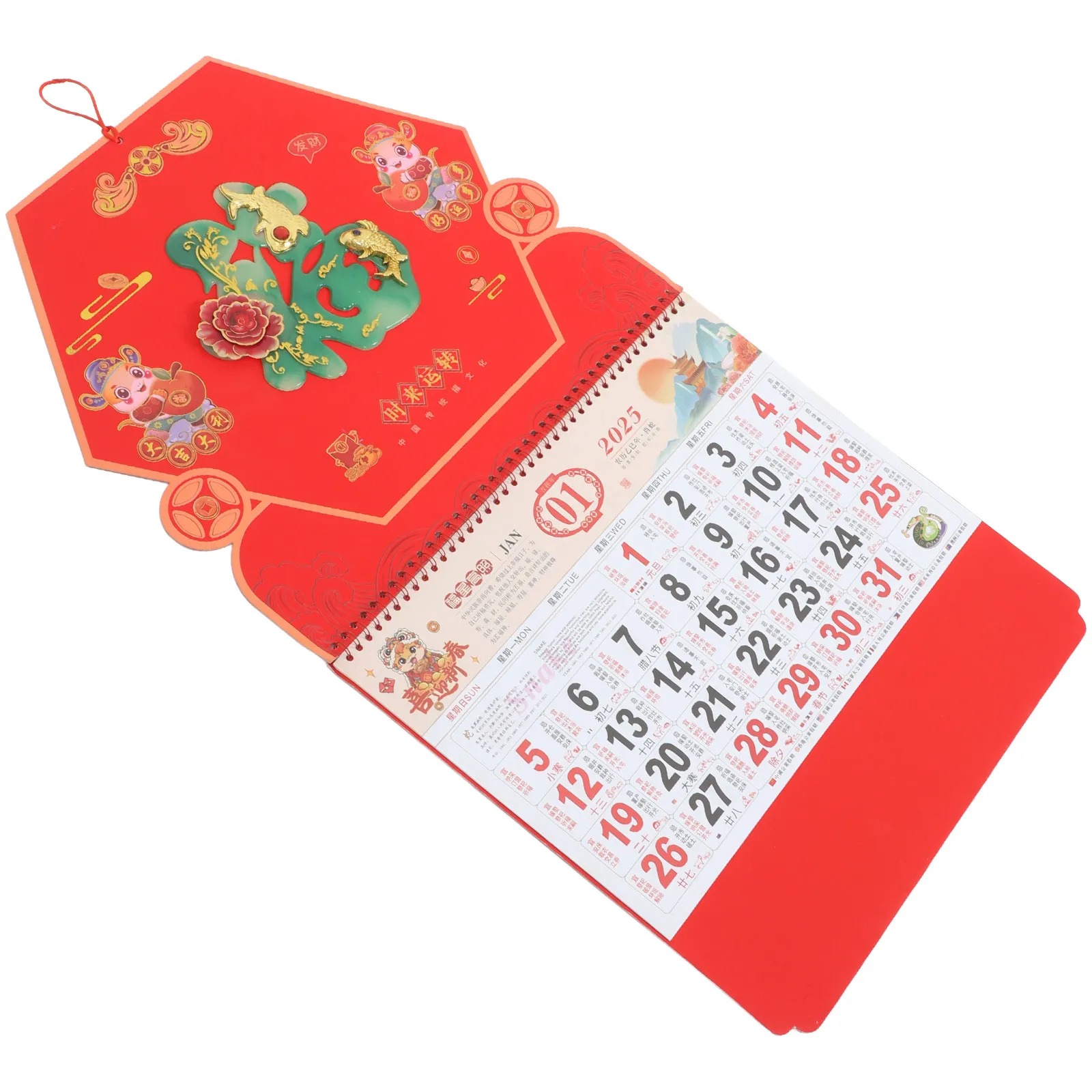 

Chinese Wall Calendar Large Size Traditional Design with International Holidays Lunar New Year Decor for Home Office
