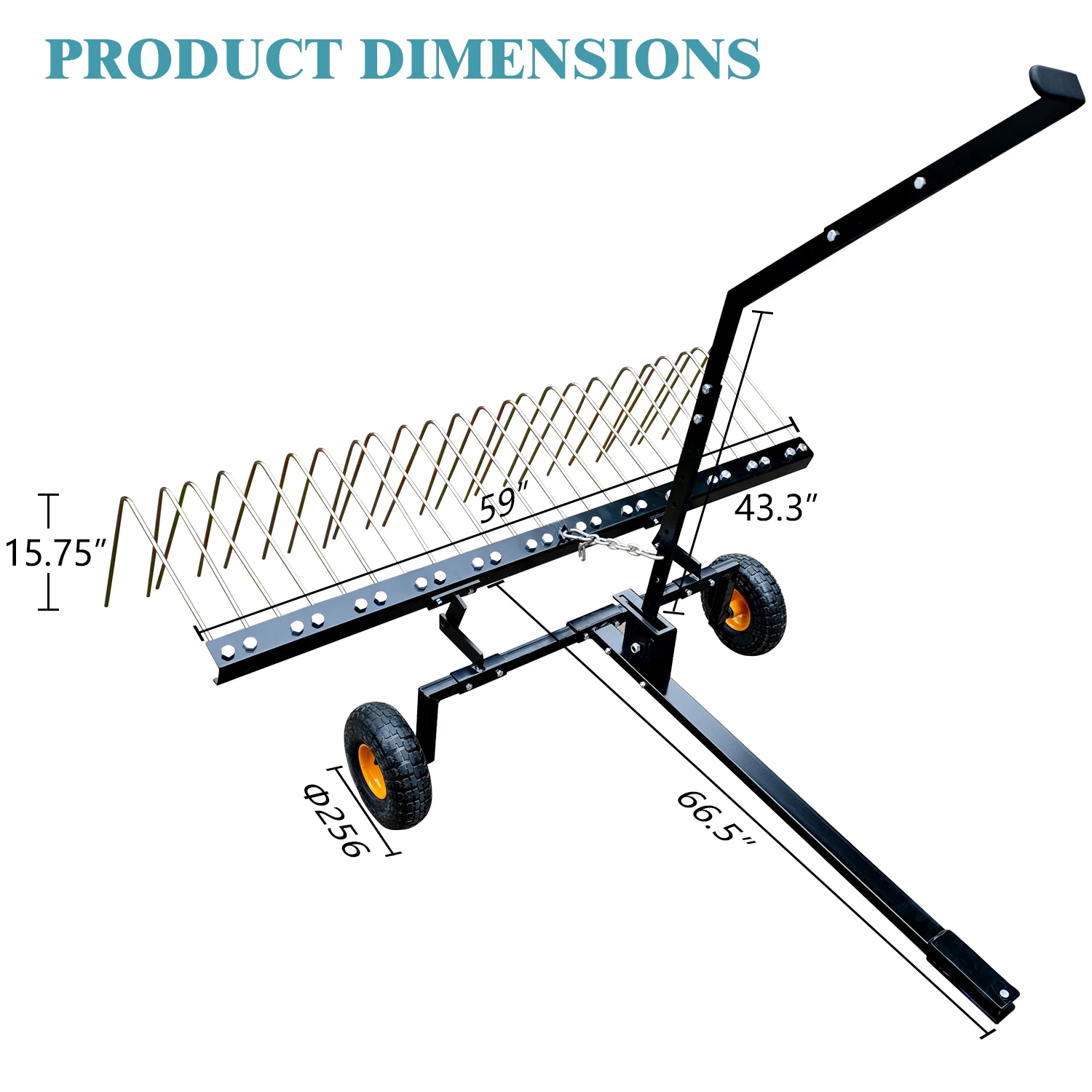 Tow Behind Lawn Dethatcher 60 in Wide 24 Spring Steel Tines Adjustable Depth 12 in Pneumatic Tires Pin Hitch Lift Handle for Lawn Tractor ATV UTV Riding Mower Yard Care Grass Thatch Removal