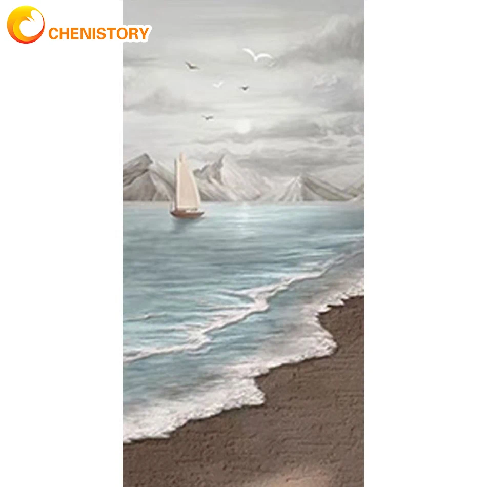 

CHENISTORY 80x100cm Picture DIY Painting By Numbers Seascape Adult Kit Acrylic Canvas Painting For Living Room Home Decoration