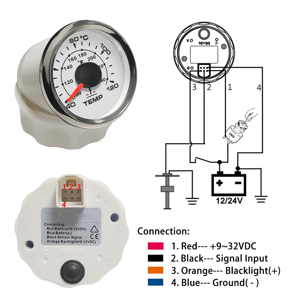 Rhaxel 52mm Water Temperature Meter 40-120 Degree with 8 Colors Backlight 12V 24V for Car Sailboat Fishing Boat