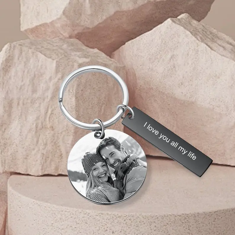 Personalized Stainless Steel Engraved Calendar Keyrings Custom photo Souvenir Keychain gift for him Fathers Day Gift for Dad