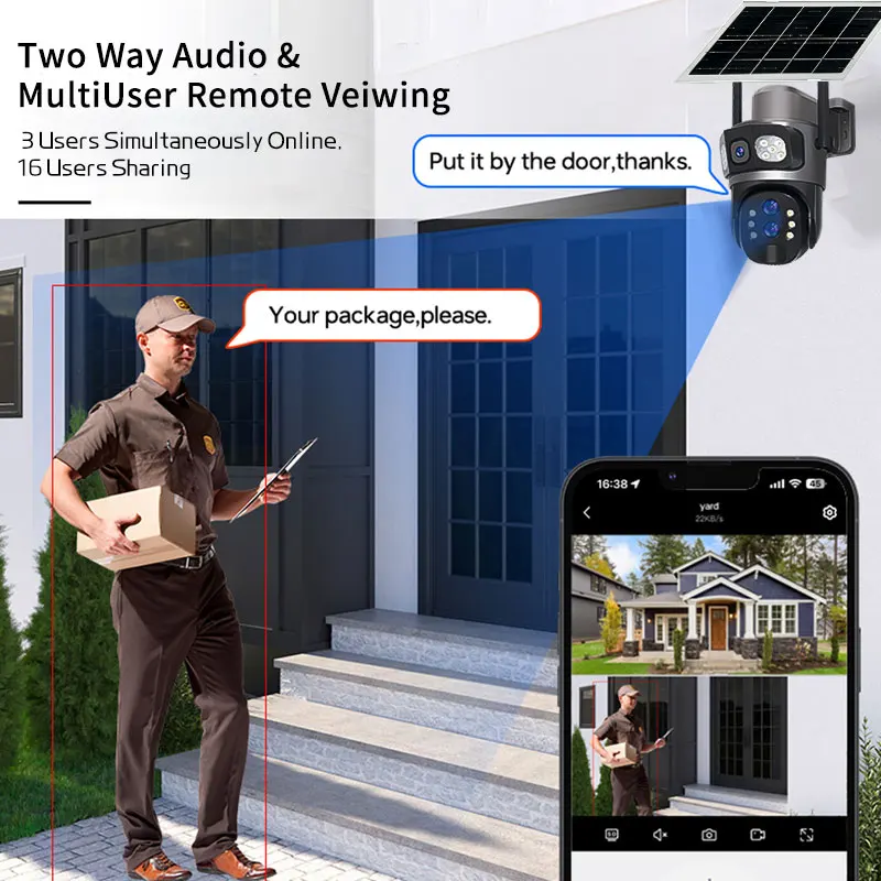 Three Lens 10X Zoom 4G Sim Solar Camera Outdoor 6K 12MP Security Surveillance Camera 360 Human Auto Tracking Solar CCTV V380 Pro