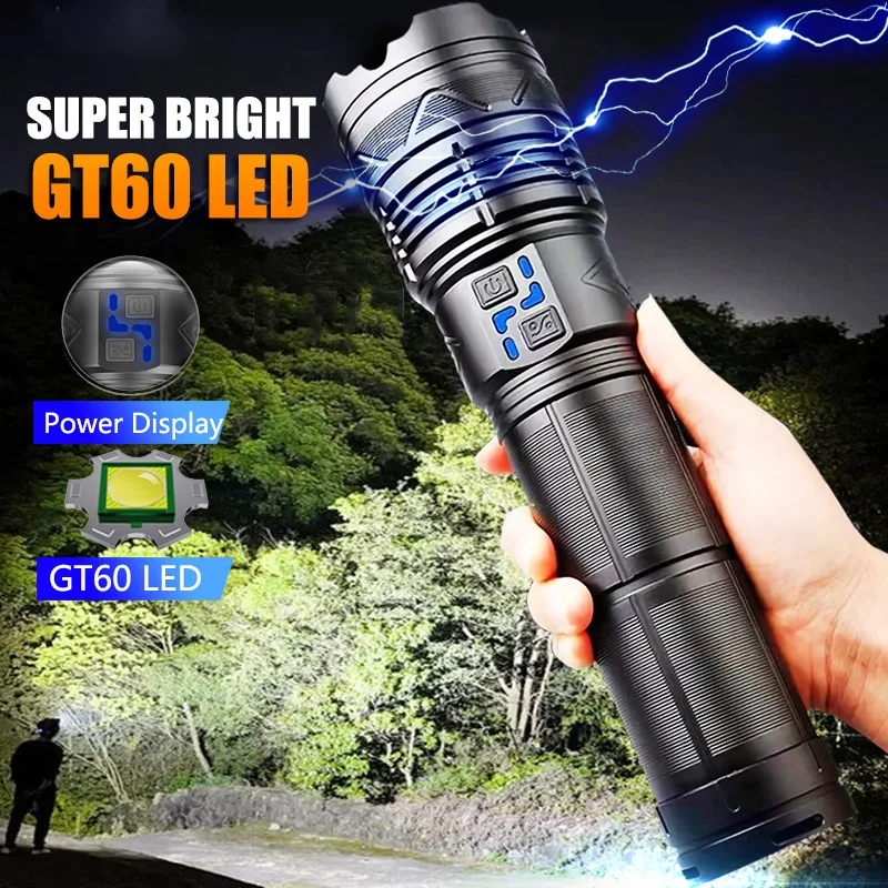 

Powerful LED Flashlight Super Bright Tactical Flashlight USB Rechargeable Zoomable Torch Long Range Outdoor Camping Lantern