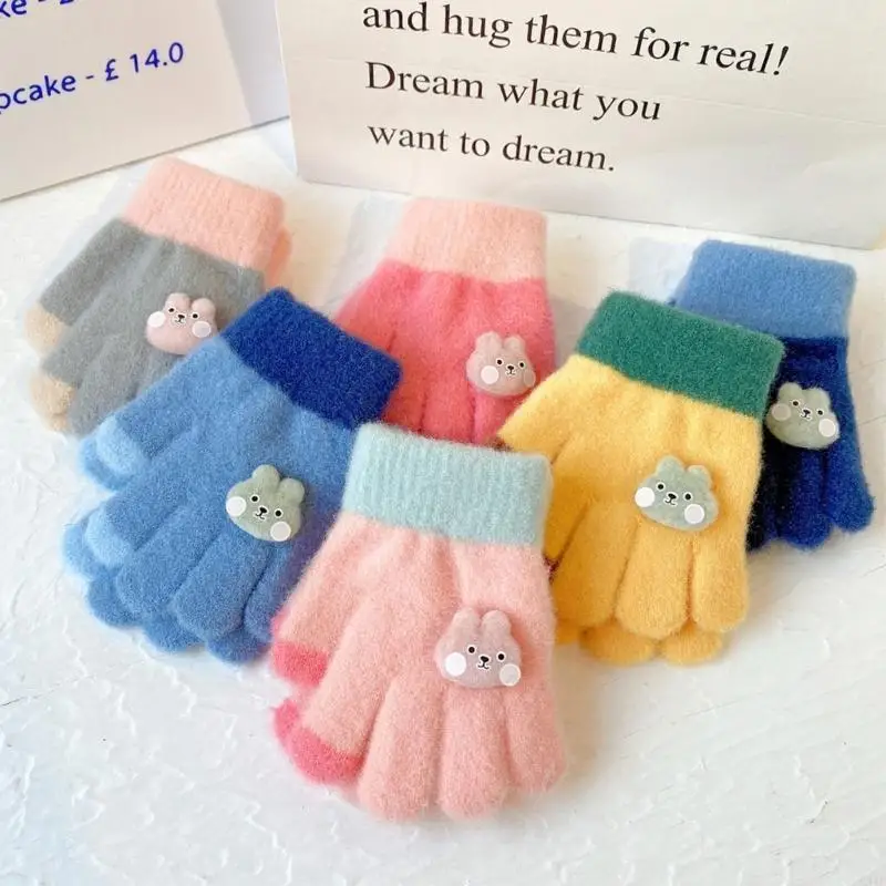 581F Korean Version Contrast Color Baby Warm Gloves in Winter Cold Thickened Children