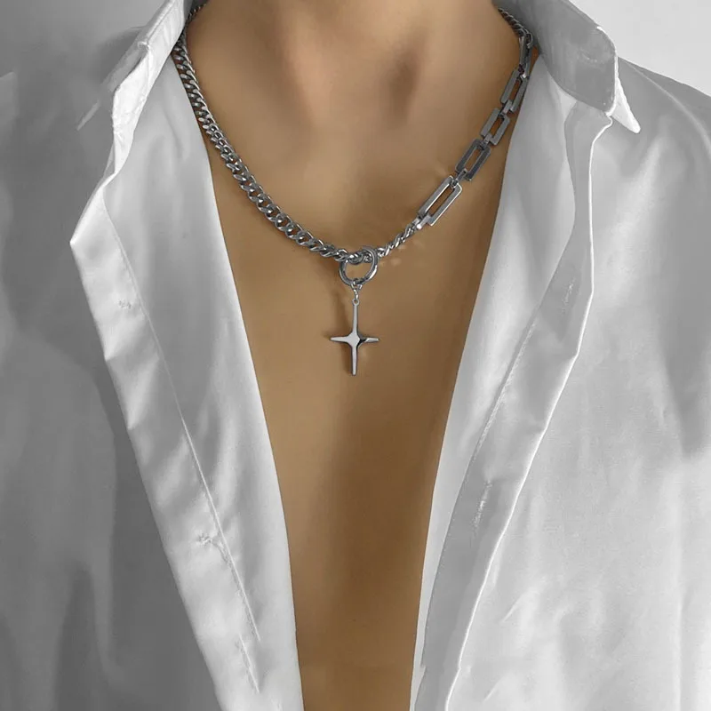Collar Hombre Black Square Men Pendant Necklace Male Stainless Steel Cuba Chain Necklace For Man Accessories Jewelry