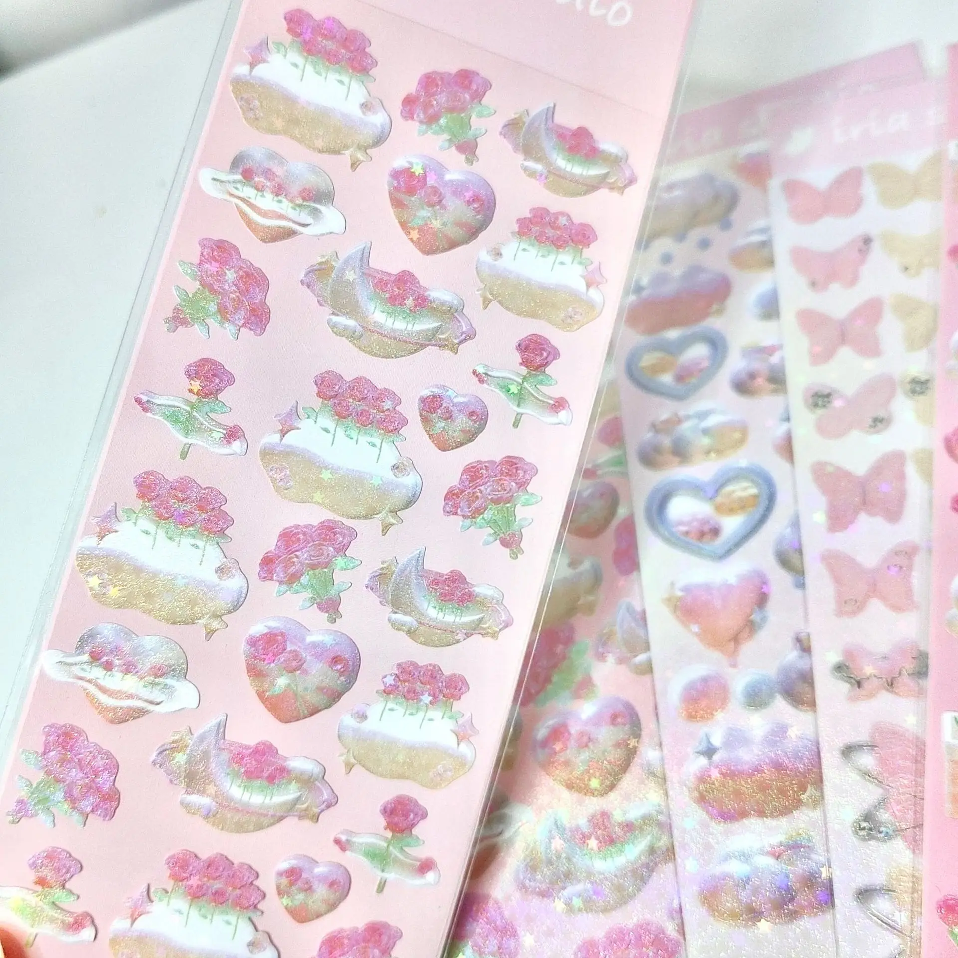 

Romantic Sweetheart Series Rose Cloud Holographic Card Decor Stickers Sparkly Butterfly Journal Scrapbooking Decals