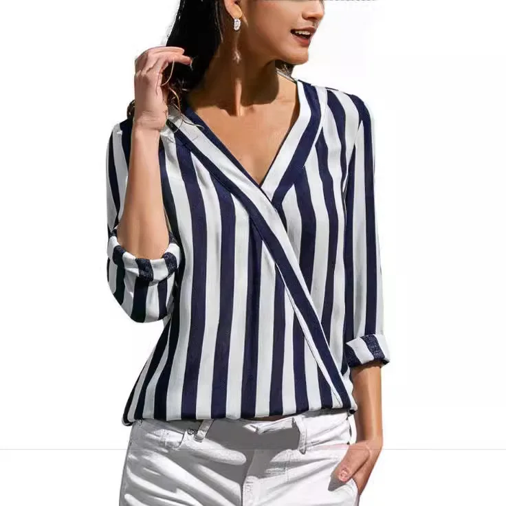 

Fashion Woman Blouse Shirts For Women Stylish Top Long Sleeve Stripe Female Tops Elegant Print Mujer Woman Clothes 2024 Blusas