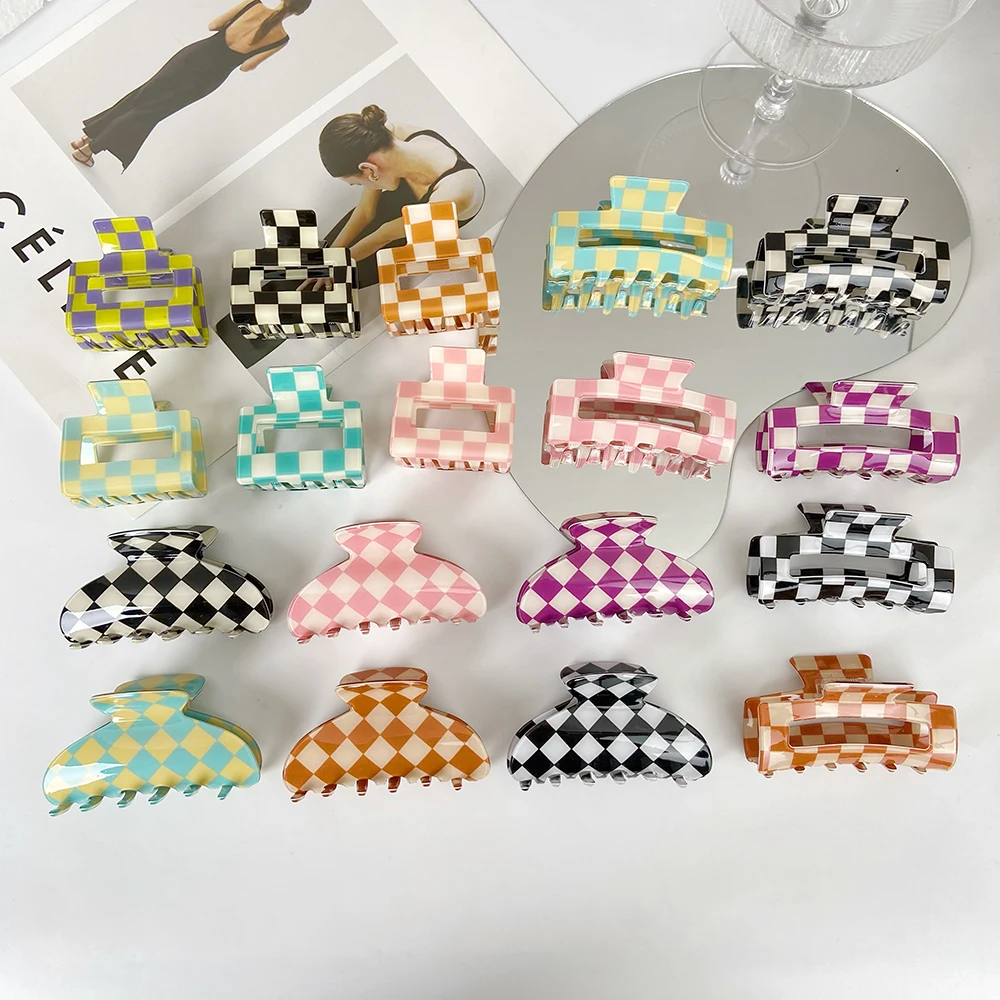 Hot Sale Elegant Colorful Plaid Grab Clip Semicircle Square Hair Clip Crab Hair Claws For Women Girl Hair Headdress Accessories