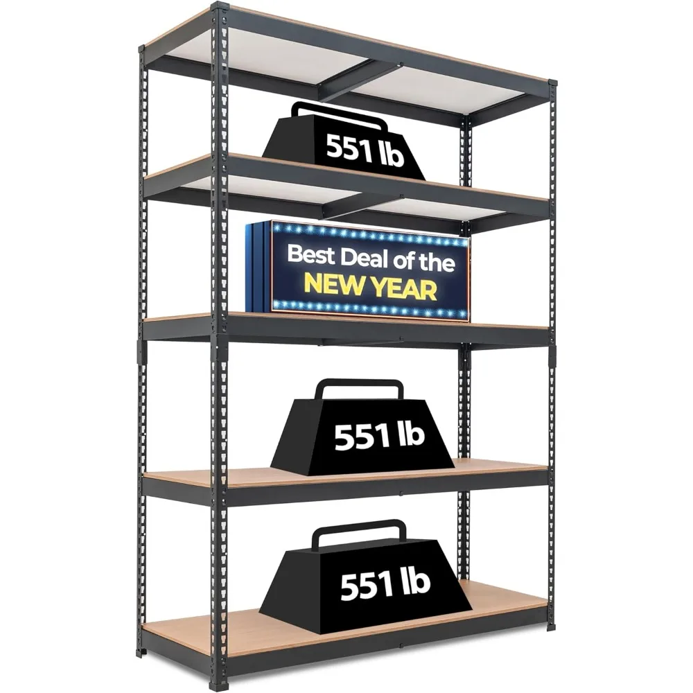 5 Tier Laminated Boltless Heavy Duty Garage Storage Adjustable Wide Size Metal Shelving Unit Utility Rack Shelves Organization