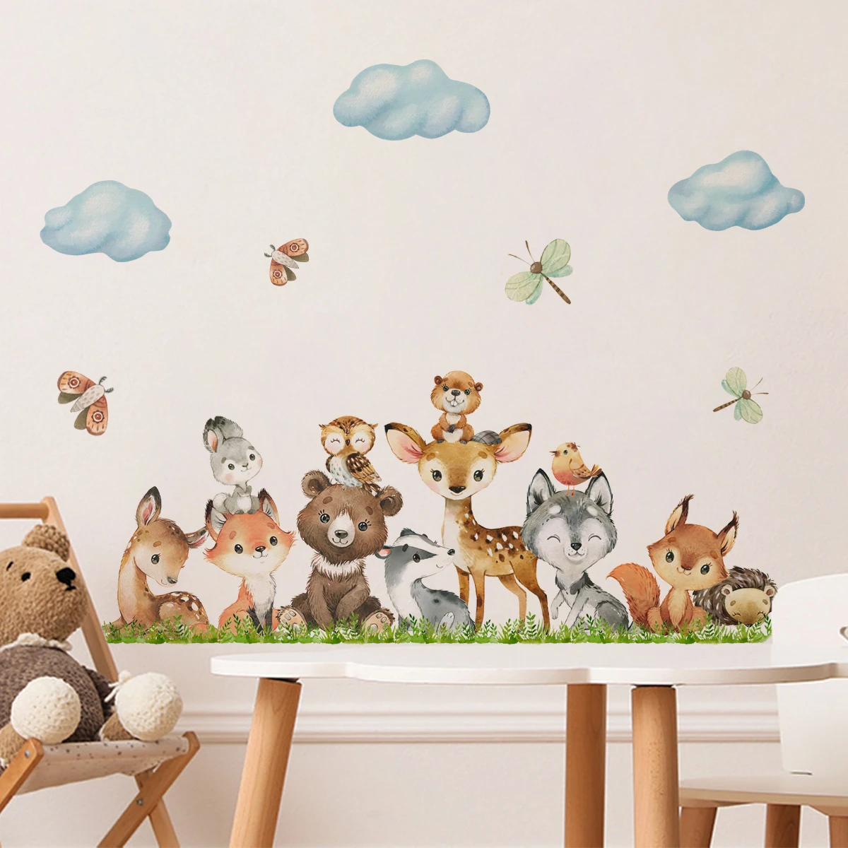 Dibujos animados lindo elefante jirafa cebra Animal jungla acuarela  pegatina de pared vinilo bebé guardería arte calcomanías para habitación de  niños decoración del hogar / Decoración para el hogar, image size:1200x1200