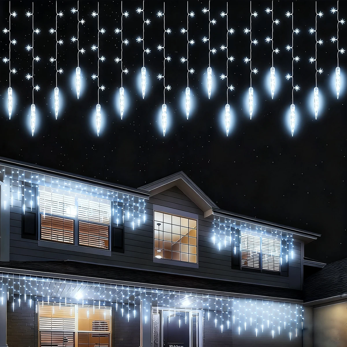 1 قطعة تعمل بالطاقة الشمسية 96LED جليد سلسلة أضواء عيد الميلاد الستار ضوء 8 طرق الإضاءة مثالية للداخلية في الهواء الطلق تزيين في العطلة