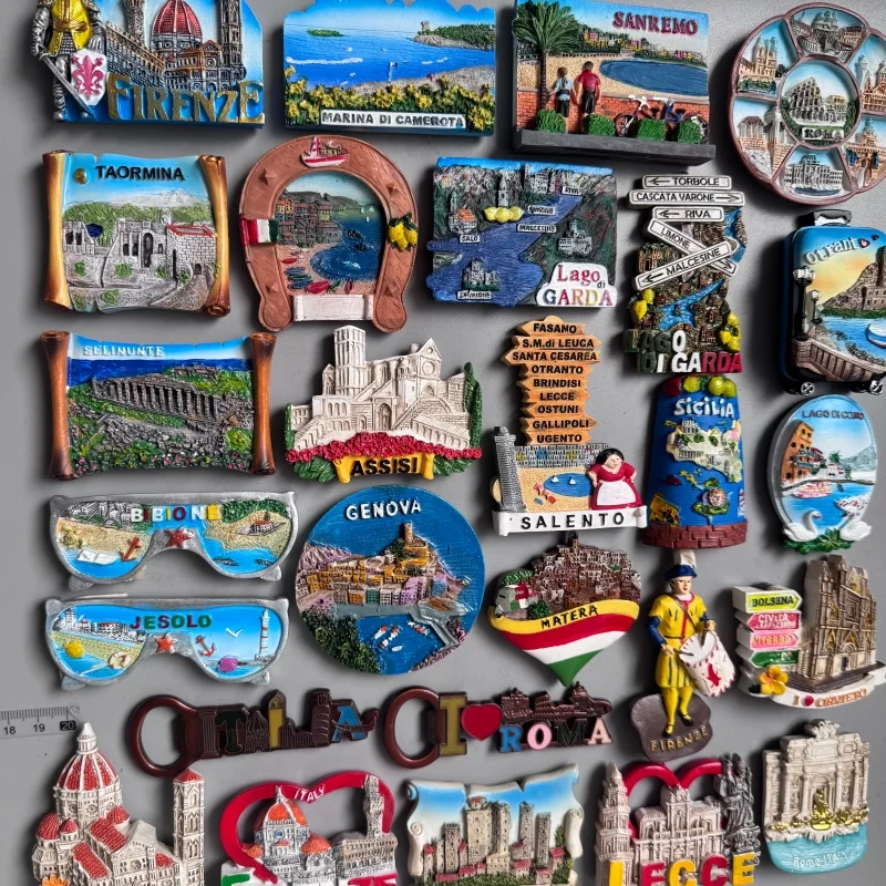 Italy Fridge Magnets Italian Taormina Firenze Sanremo Lago di Como Garda OTRANT Assisi Sicilia Genova Magnetic Stickers Decor