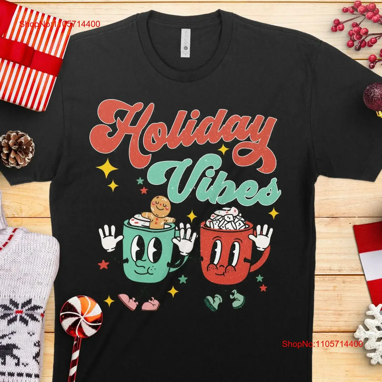 HOLIDAY VIBES Retro Vintage Print T Shirt Winter Wonderland Secret Santa Christmas Present For Him Her vintage Washed fashion