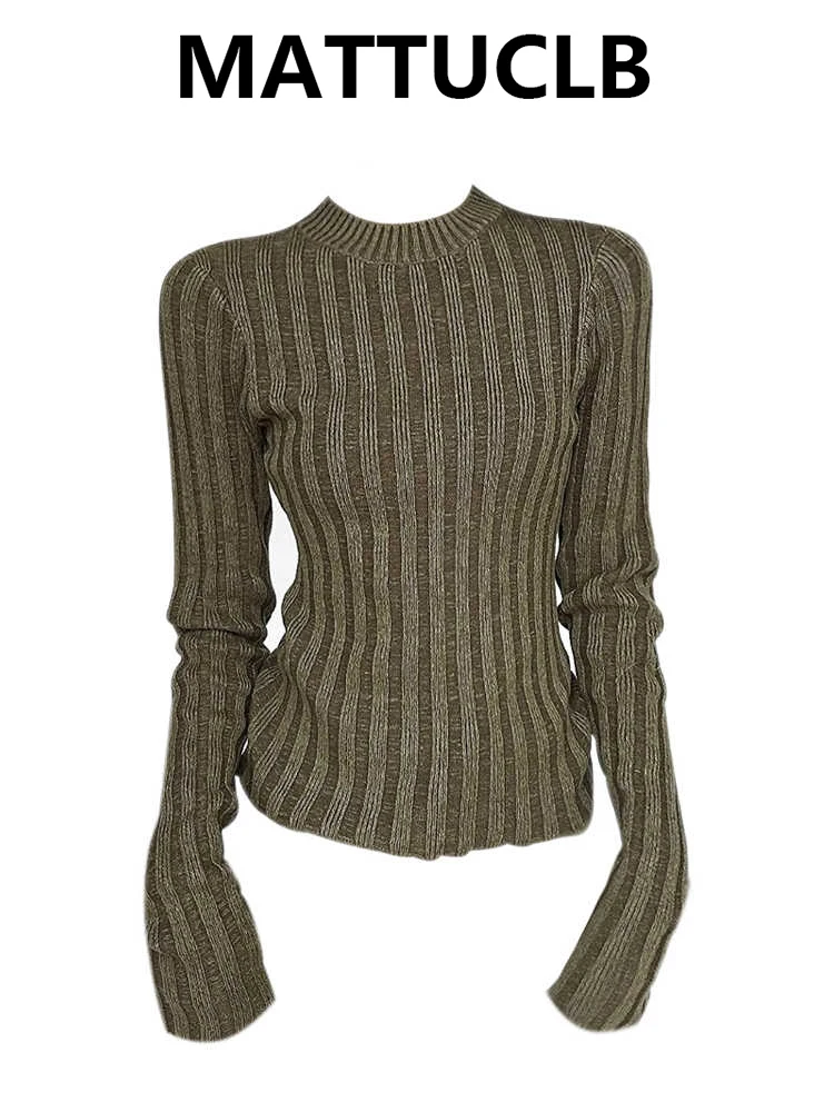 

Autumn Winter Women's Striped Jerseys O-neck Pullovers Vintage Stretch Skinny Cuddly Sweater Long Sleeve Knitwear Korean Jumper