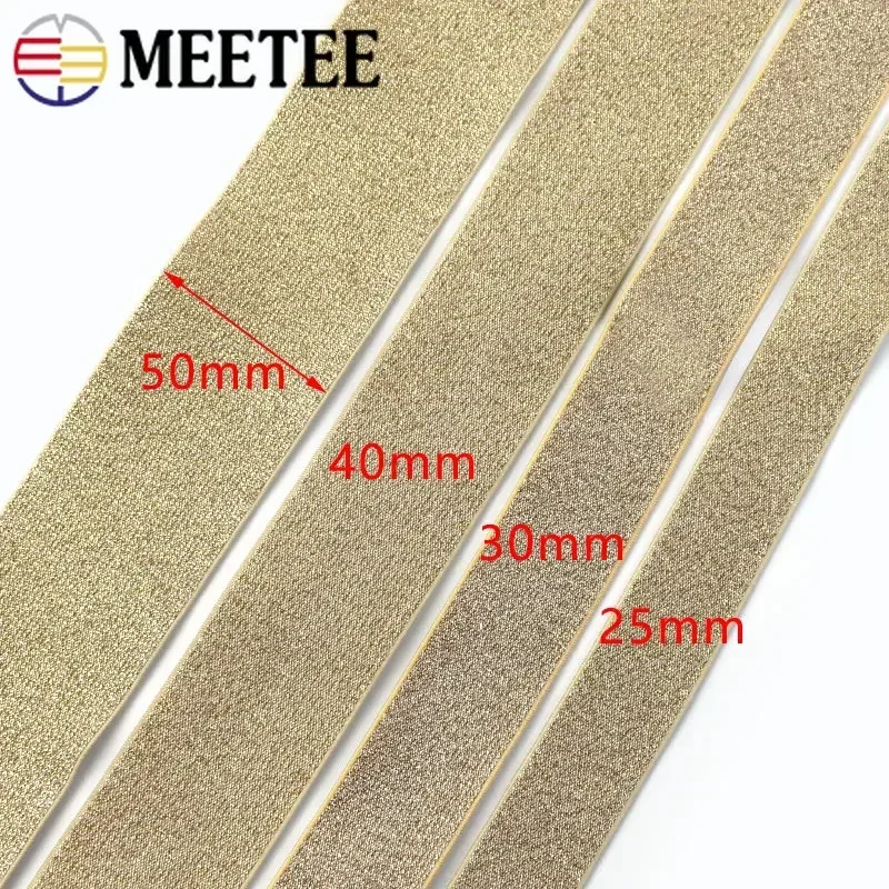 2/5Meters Meetee 25-50mm Nylon Elastic Band Sequin Spandex Gold Silver Silk Decor Belt Ribbon Waistband Skirt Webbing Accessory