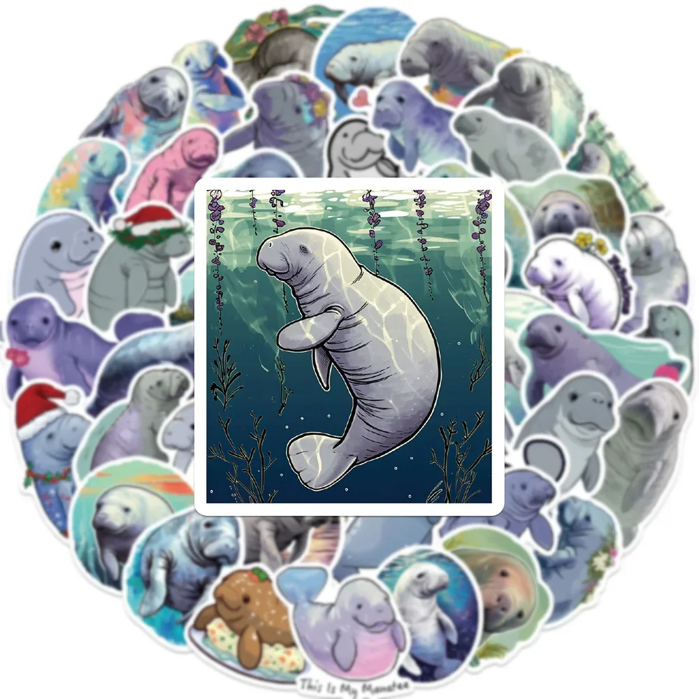 50PCS Cute Manatee Creative Sticker Pack DIY Scrapbooking Laptop Travel Luggage Aesthetic Sea Cows Graffiti Sticker Wholesale