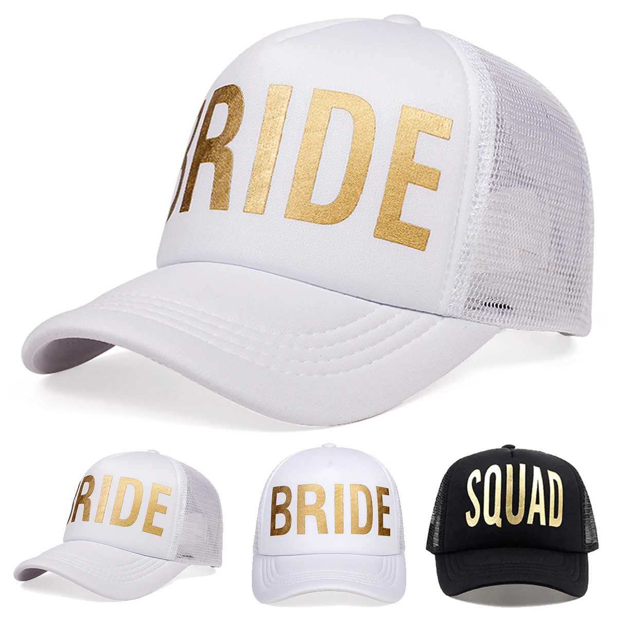 Unisex SQUAD/BRIDE Letter Print Baseball Net Caps Spring and Summer Outdoor Adjustable Casual Hats Sunscreen Hat Sports Cap