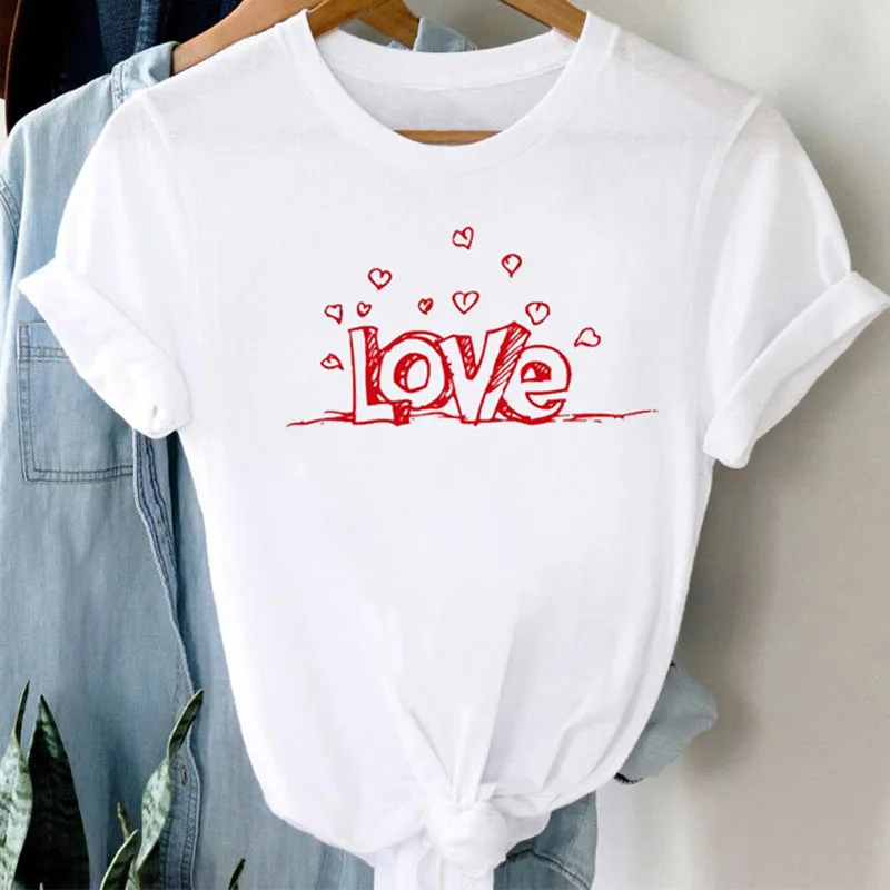 

New Round Neck Women's Fashion T-shirts Tops Red Love Flying Casual